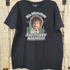Bob Ross No Mistakes Just Happy Accidents Black Retro Graphic Tee T-Shirt Sz XL